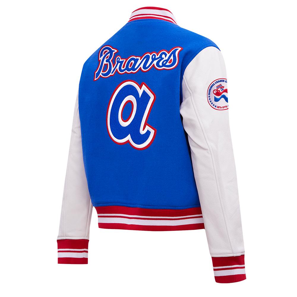 Pro Standard Women's MLB Atlanta Braves Retro Classic Rib Wool Varsity Jacket - Royal Blue/Red - ROYAL/RED Thumbnail View 4