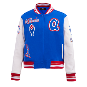 Pro Standard Women's MLB Atlanta Braves Retro Classic Rib Wool Varsity Jacket -Royal Blue/Red