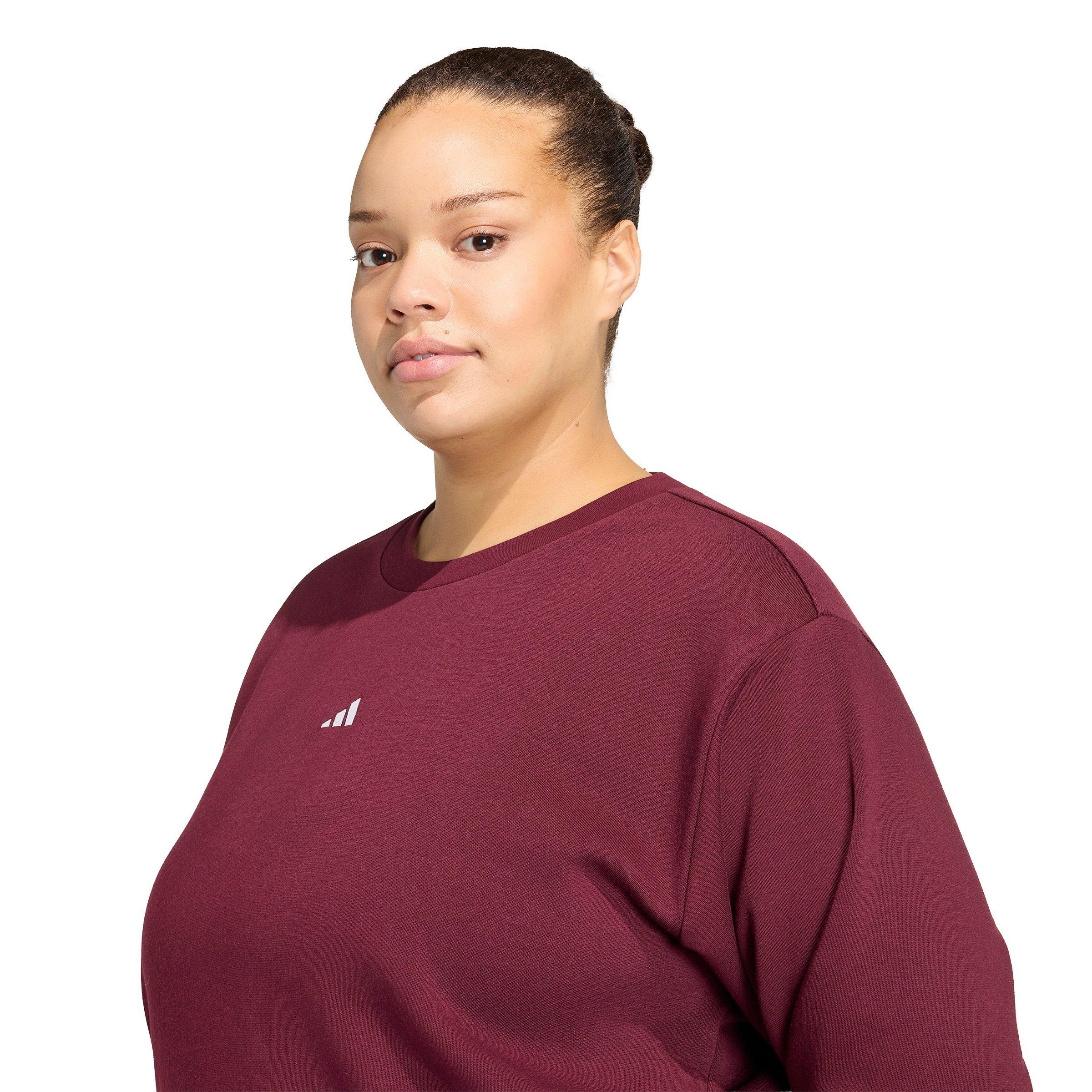adidas Women's Essentials Feel Cozy Small Logo Sweatshirt - Maroon - MAROON