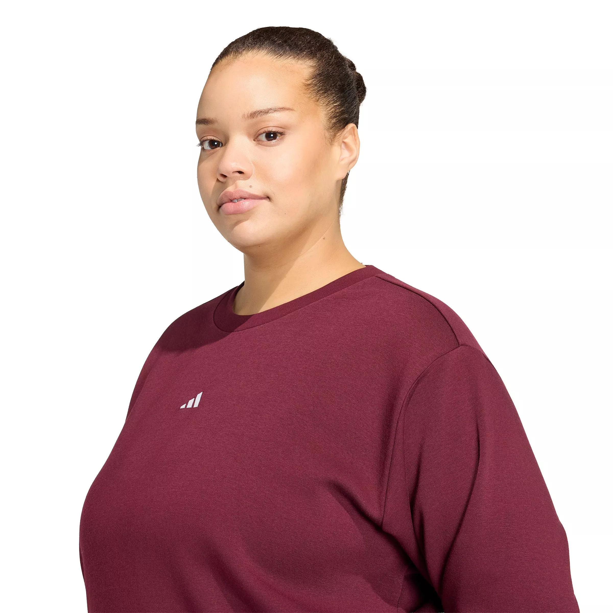 adidas Women's Essentials Feel Cozy Small Logo Sweatshirt - Maroon - MAROON