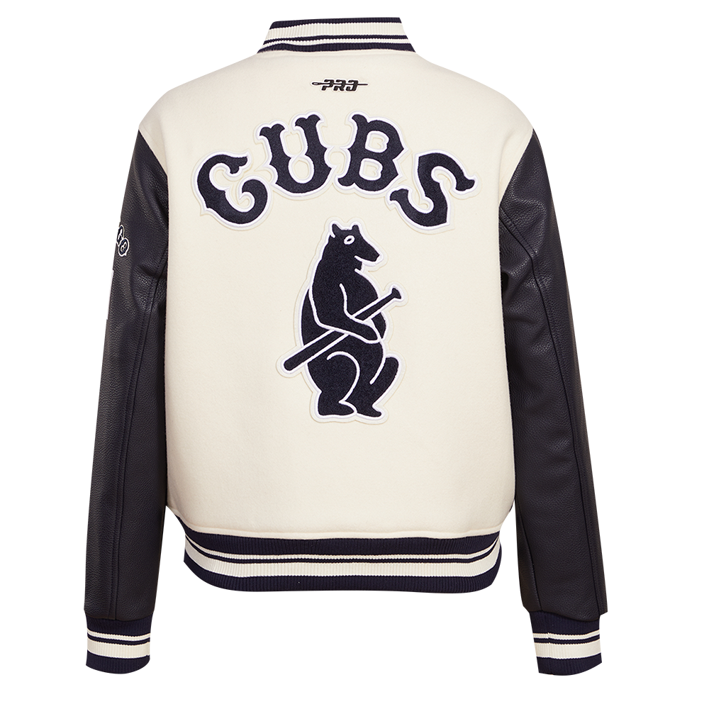 Pro Standard Women's MLB Chicago Cubs Retro Classic Rib Wool Varsity Jacket - Eggshell/Navy - EGGSHELL/NAVY Thumbnail View 2
