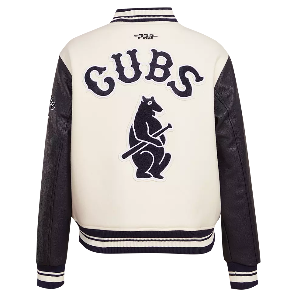 Pro Standard Women's MLB Chicago Cubs Retro Classic Rib Wool Varsity Jacket - Eggshell/Navy - EGGSHELL/NAVY