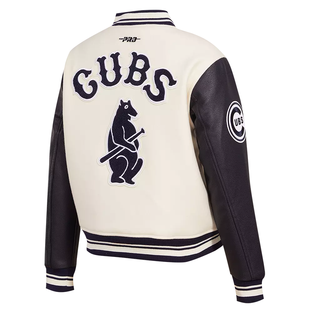 Pro Standard Women's MLB Chicago Cubs Retro Classic Rib Wool Varsity Jacket - Eggshell/Navy - EGGSHELL/NAVY