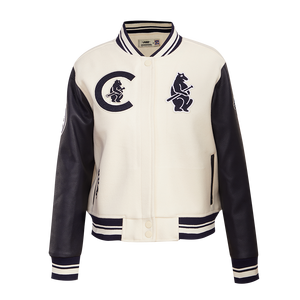 Pro Standard Women's MLB Chicago Cubs Retro Classic Rib Wool Varsity Jacket -Eggshell/Navy