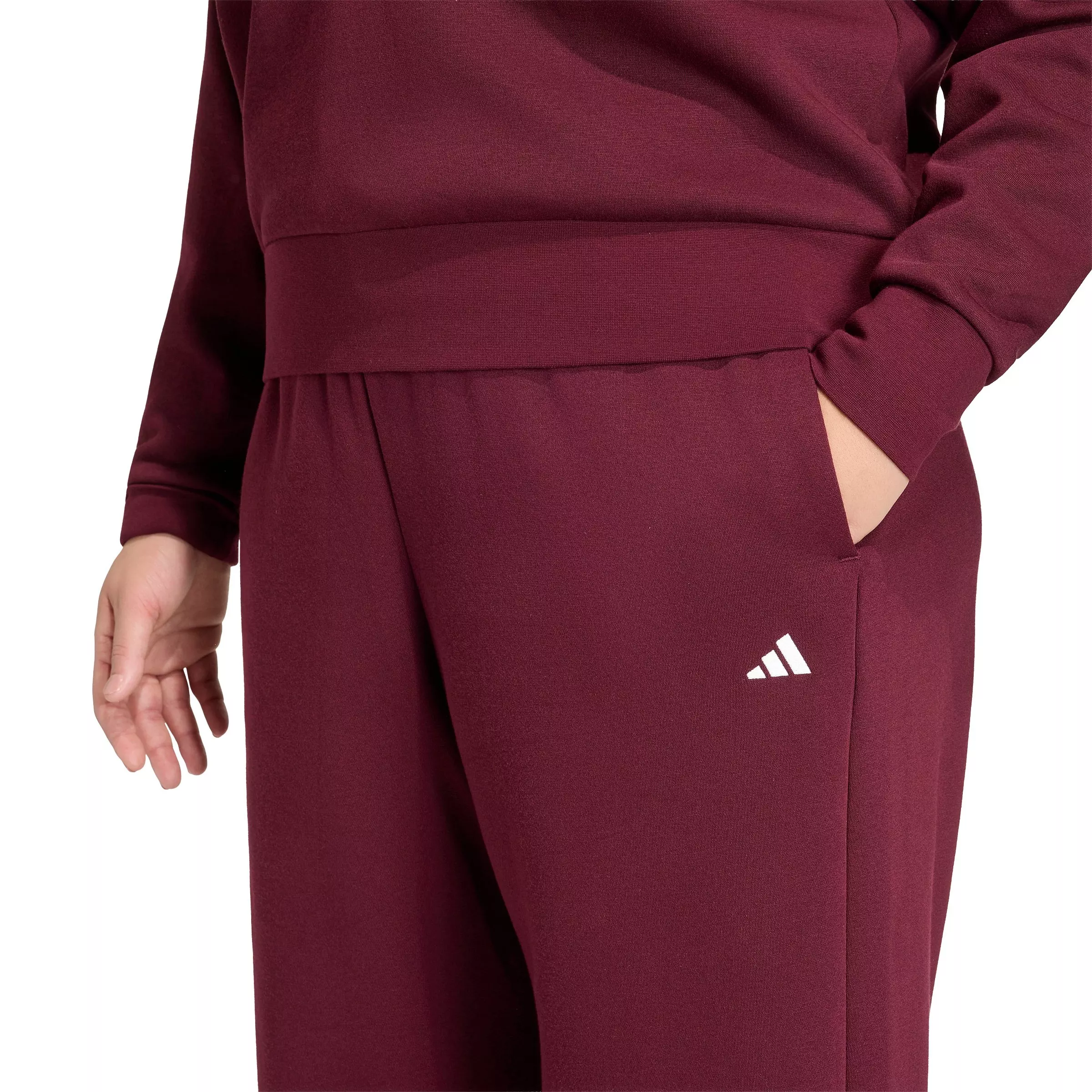 adidas Women's Essentials Feel Cozy Small Logo Open Hem Pants - Maroon - MAROON