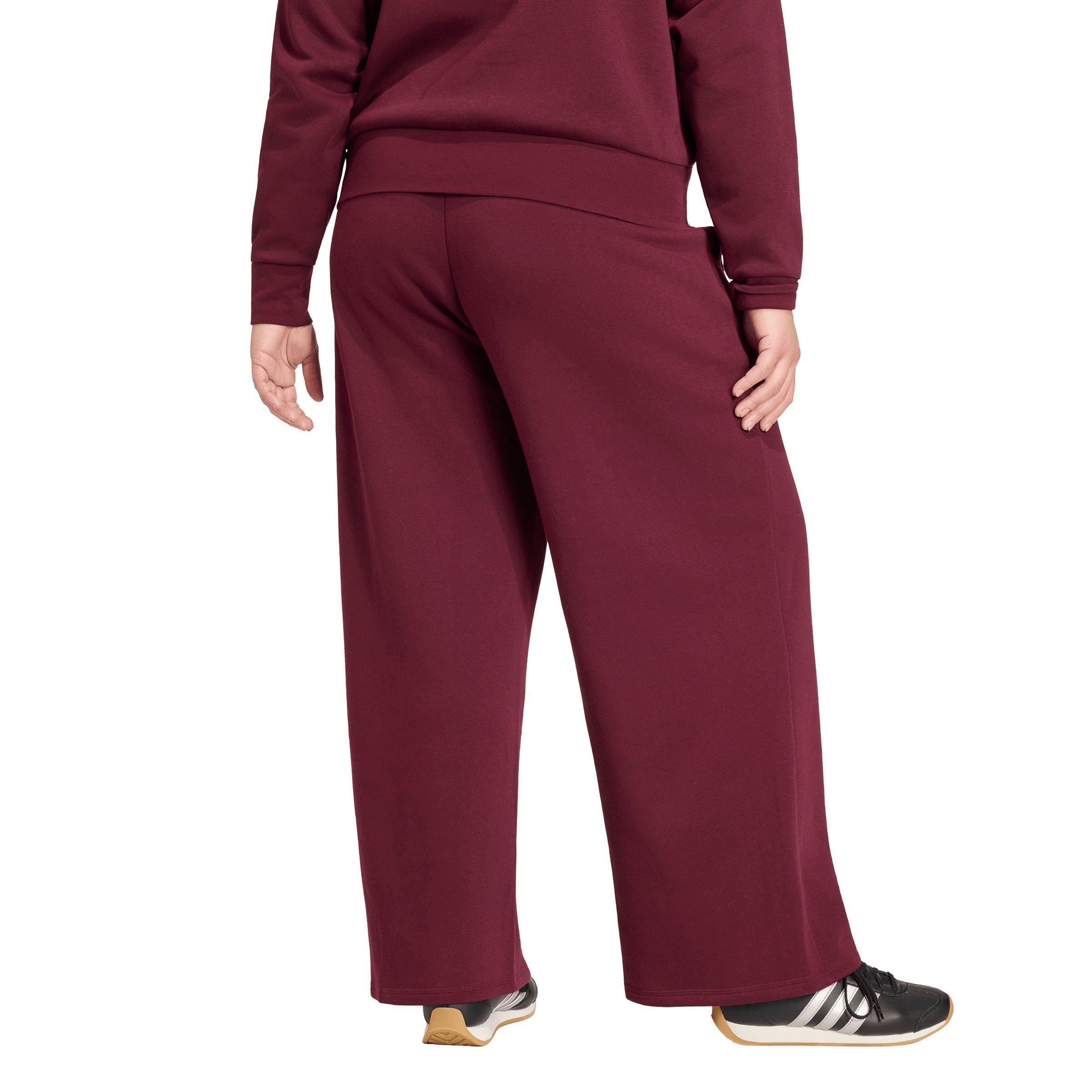 adidas Women's Essentials Feel Cozy Small Logo Open Hem Pants - Maroon - MAROON