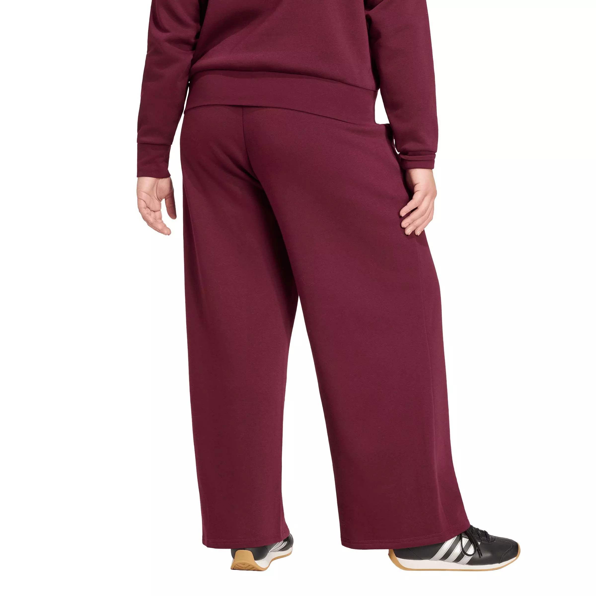 adidas Women's Essentials Feel Cozy Small Logo Open Hem Pants - Maroon - MAROON