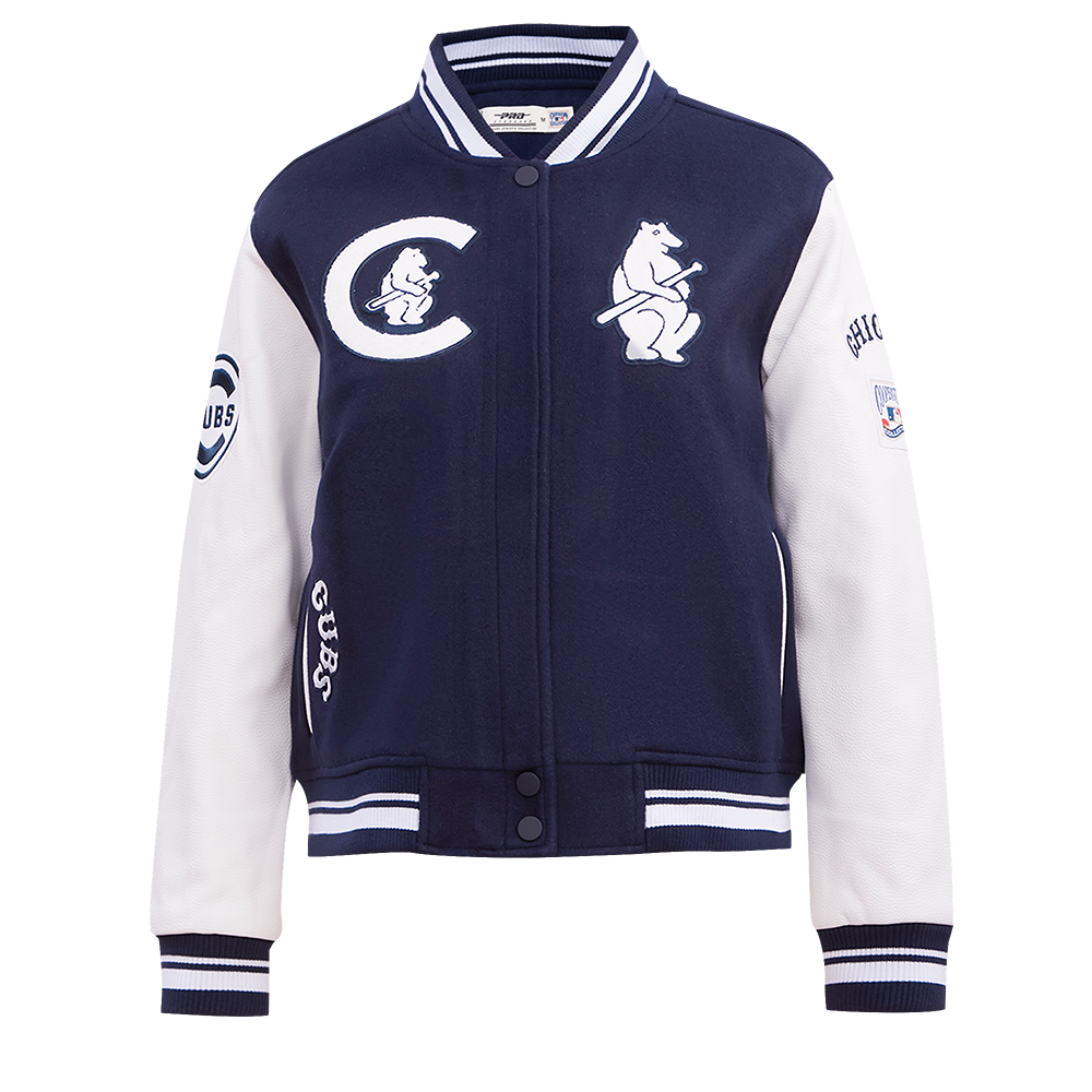 Pro Standard Women's MLB Chicago Cubs Retro Classic Rib Wool Varsity Jacket -Navy/White - NAVY/WHITE Thumbnail View 1