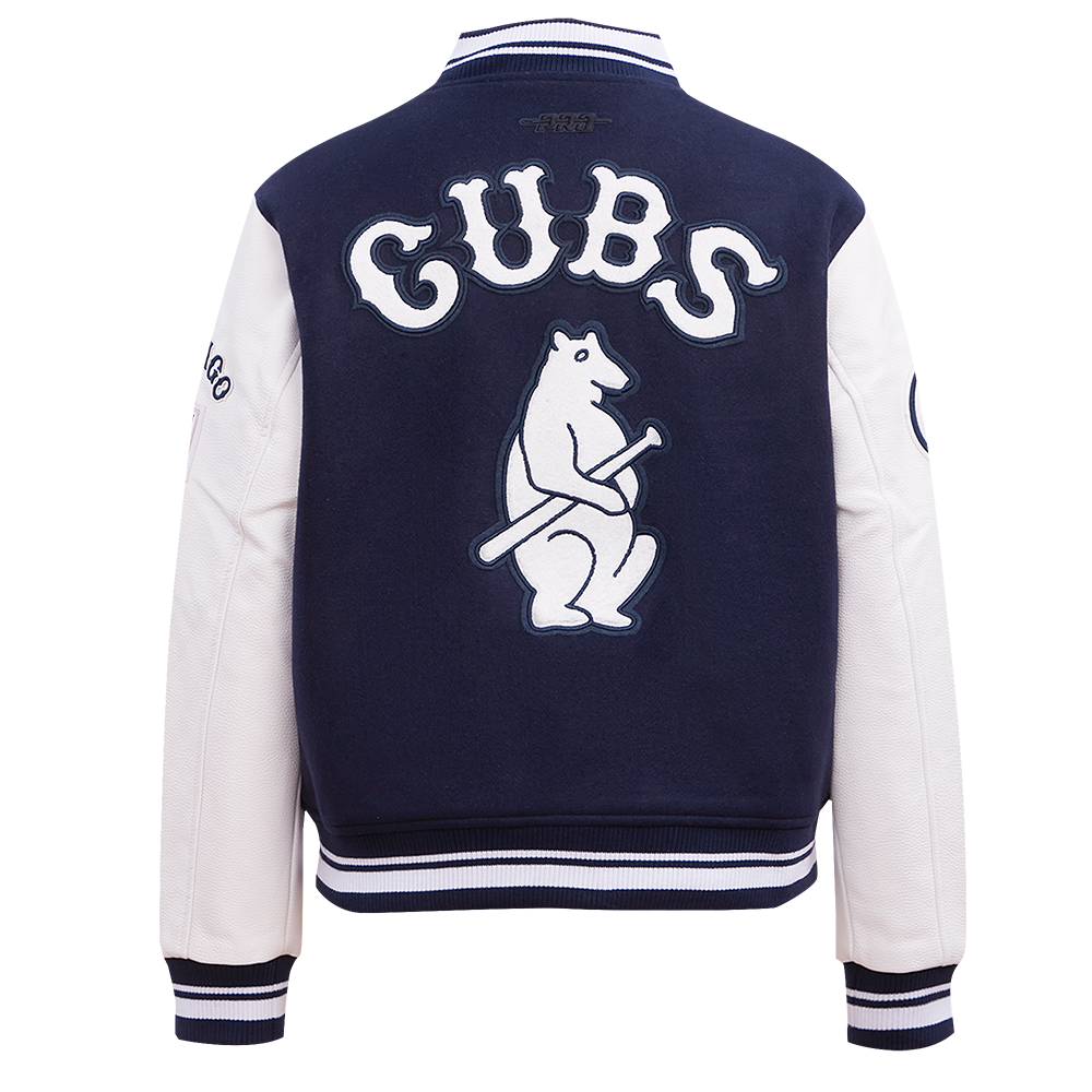 Pro Standard Women's MLB Chicago Cubs Retro Classic Rib Wool Varsity Jacket -Navy/White - NAVY/WHITE Thumbnail View 2