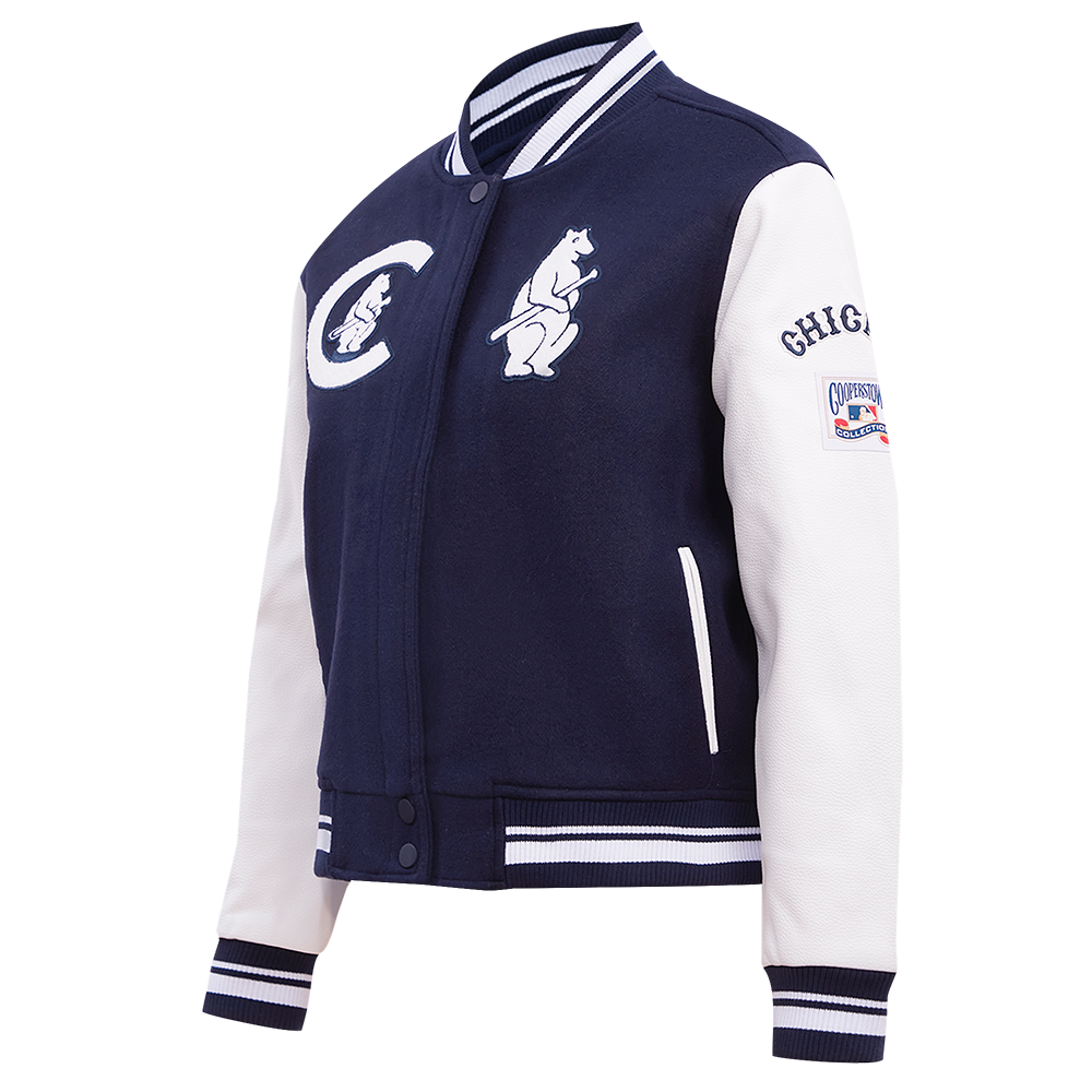 Pro Standard Women's MLB Chicago Cubs Retro Classic Rib Wool Varsity Jacket -Navy/White - NAVY/WHITE Thumbnail View 3