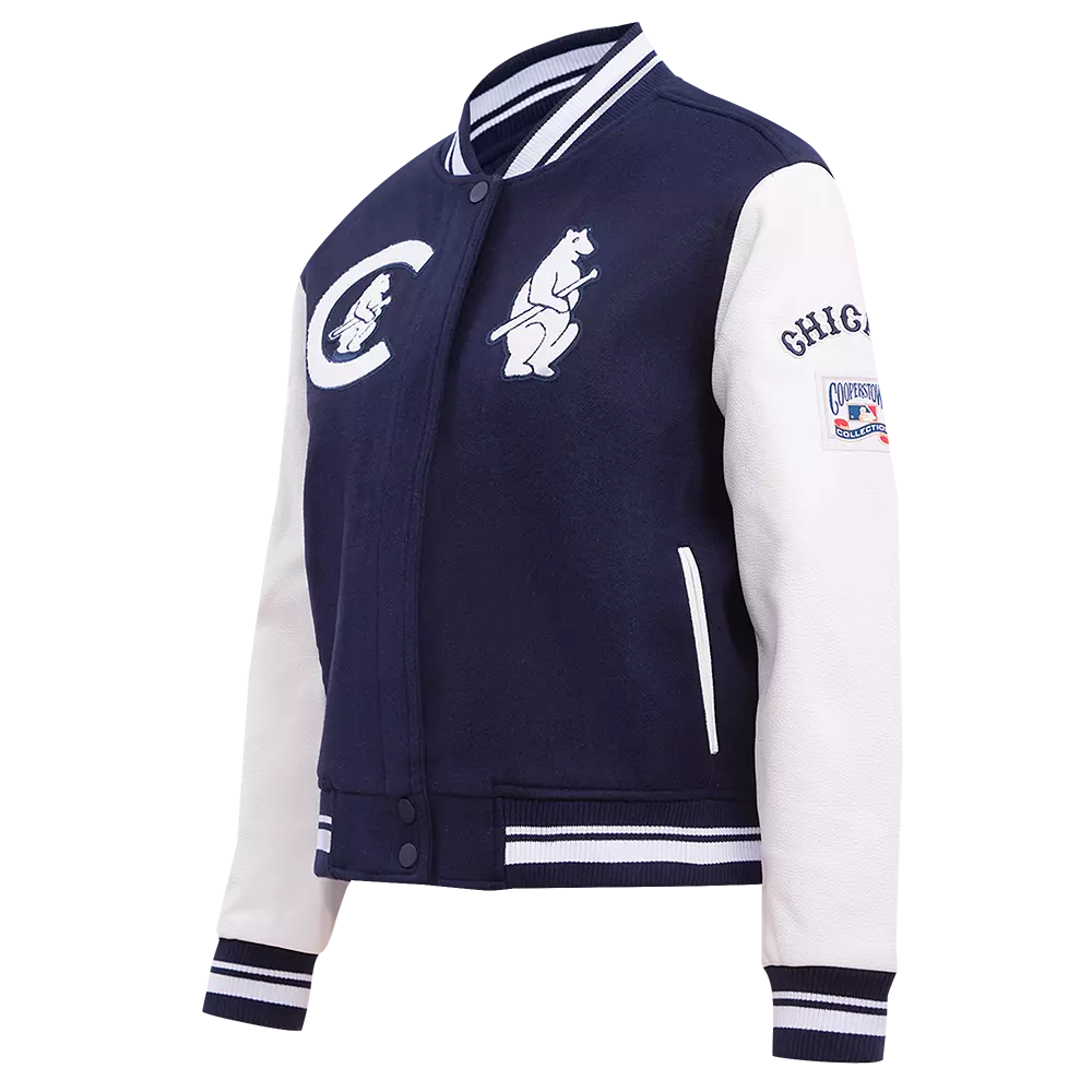 Pro Standard Women's MLB Chicago Cubs Retro Classic Rib Wool Varsity Jacket -Navy/White - NAVY/WHITE