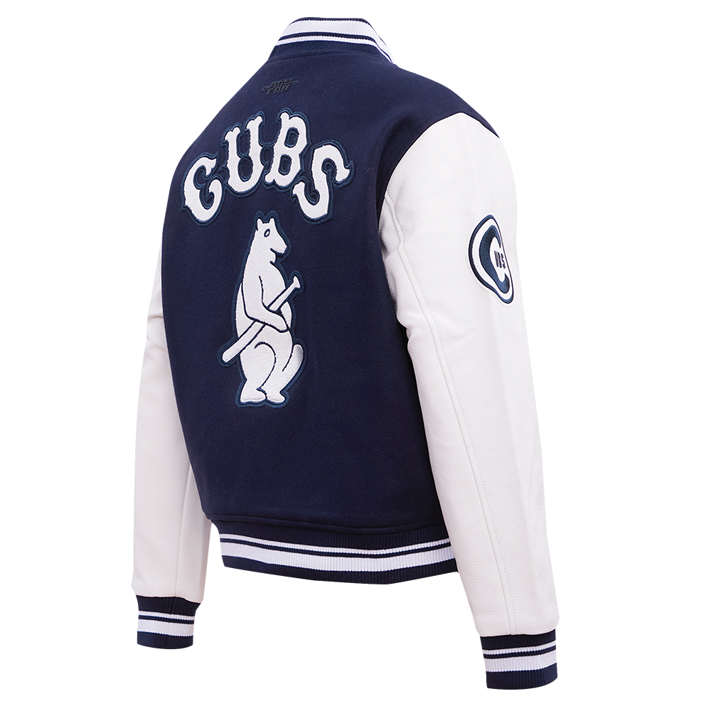 Pro Standard Women's MLB Chicago Cubs Retro Classic Rib Wool Varsity Jacket -Navy/White - NAVY/WHITE Thumbnail View 4