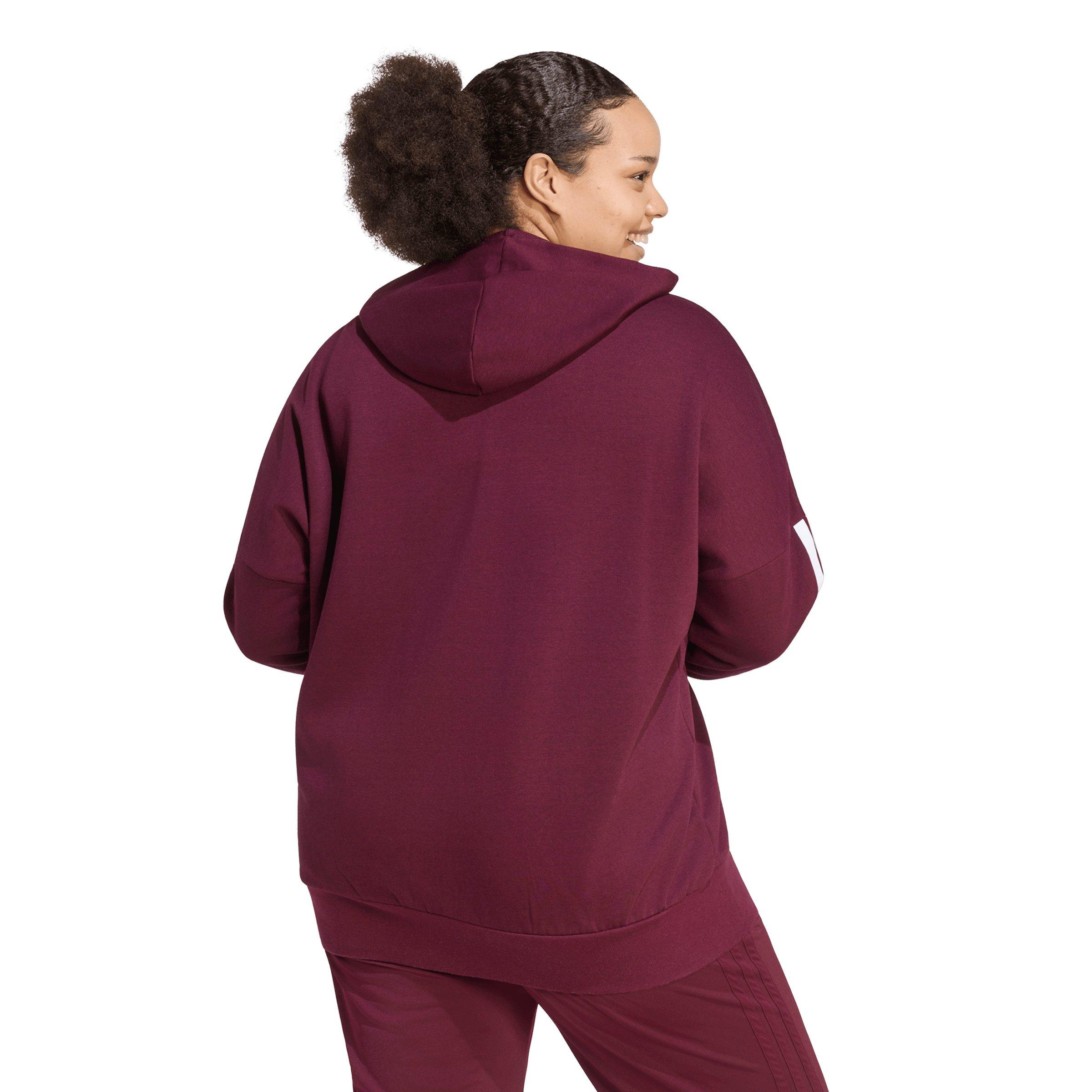 adidas Women's Essentials Full-Zip 3-Stripes Fleece Hoodie - Maroon - MAROON