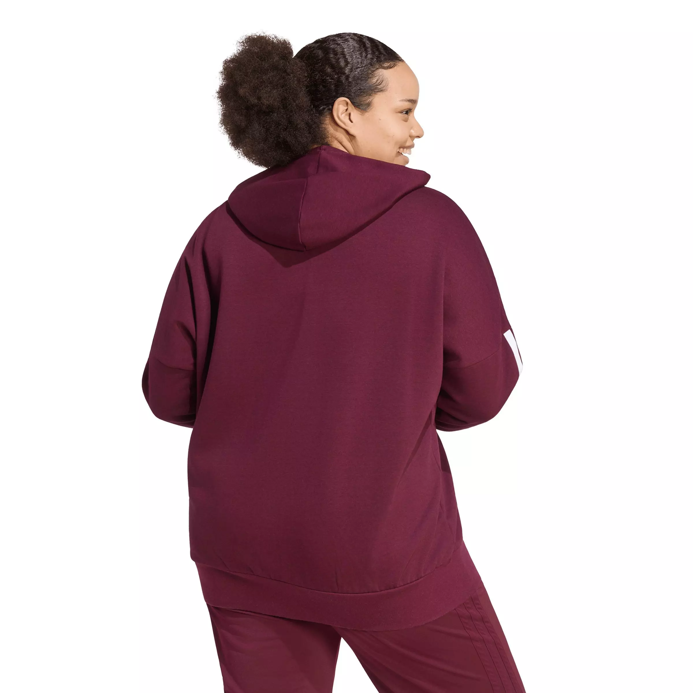 adidas Women's Essentials Full-Zip 3-Stripes Fleece Hoodie - Maroon - MAROON
