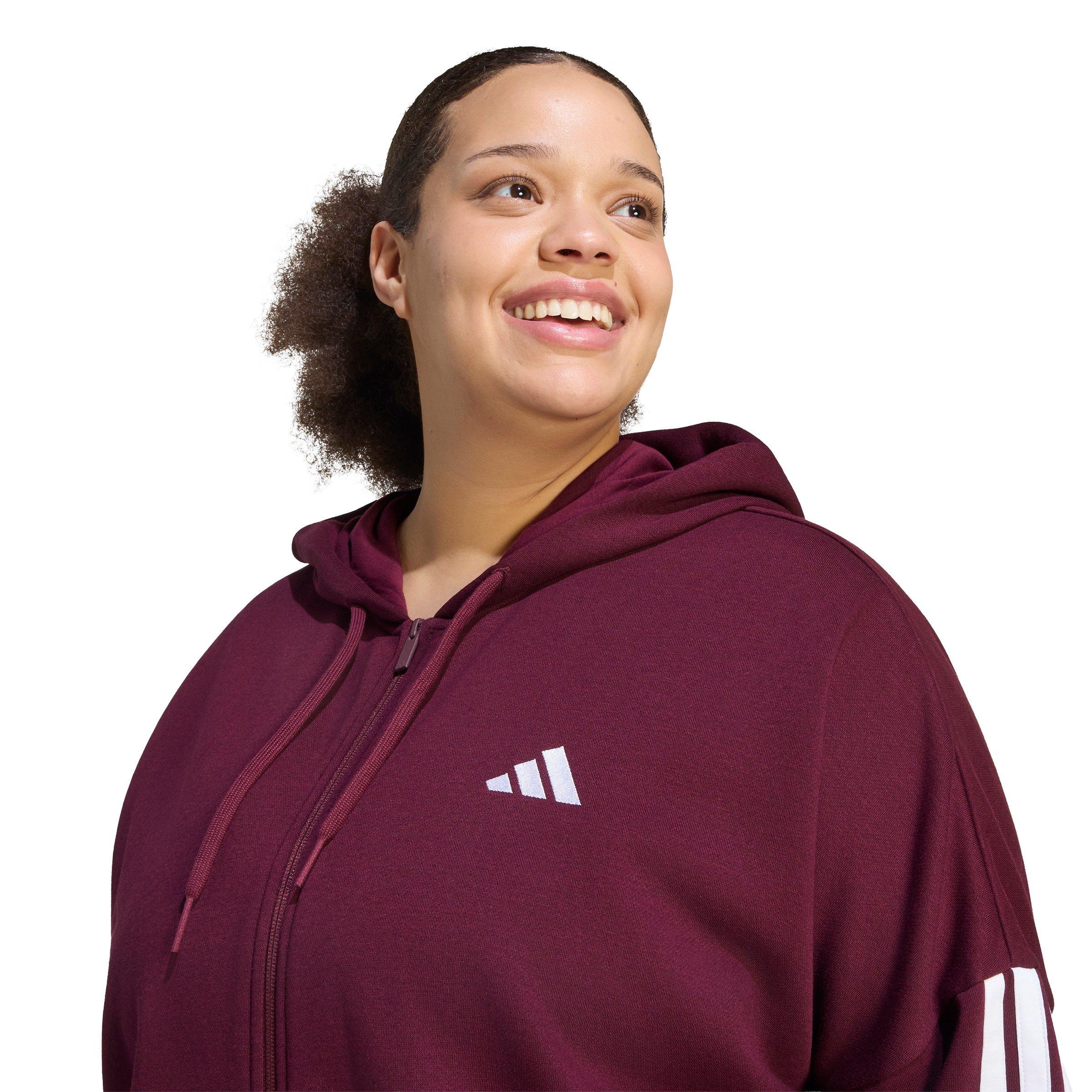 adidas Women's Essentials Full-Zip 3-Stripes Fleece Hoodie - Maroon - MAROON
