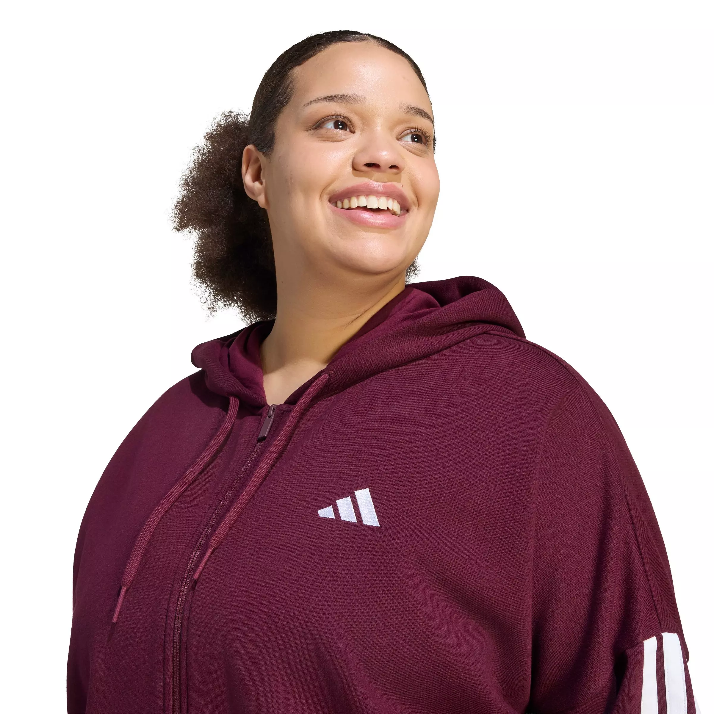adidas Women's Essentials Full-Zip 3-Stripes Fleece Hoodie - Maroon - MAROON