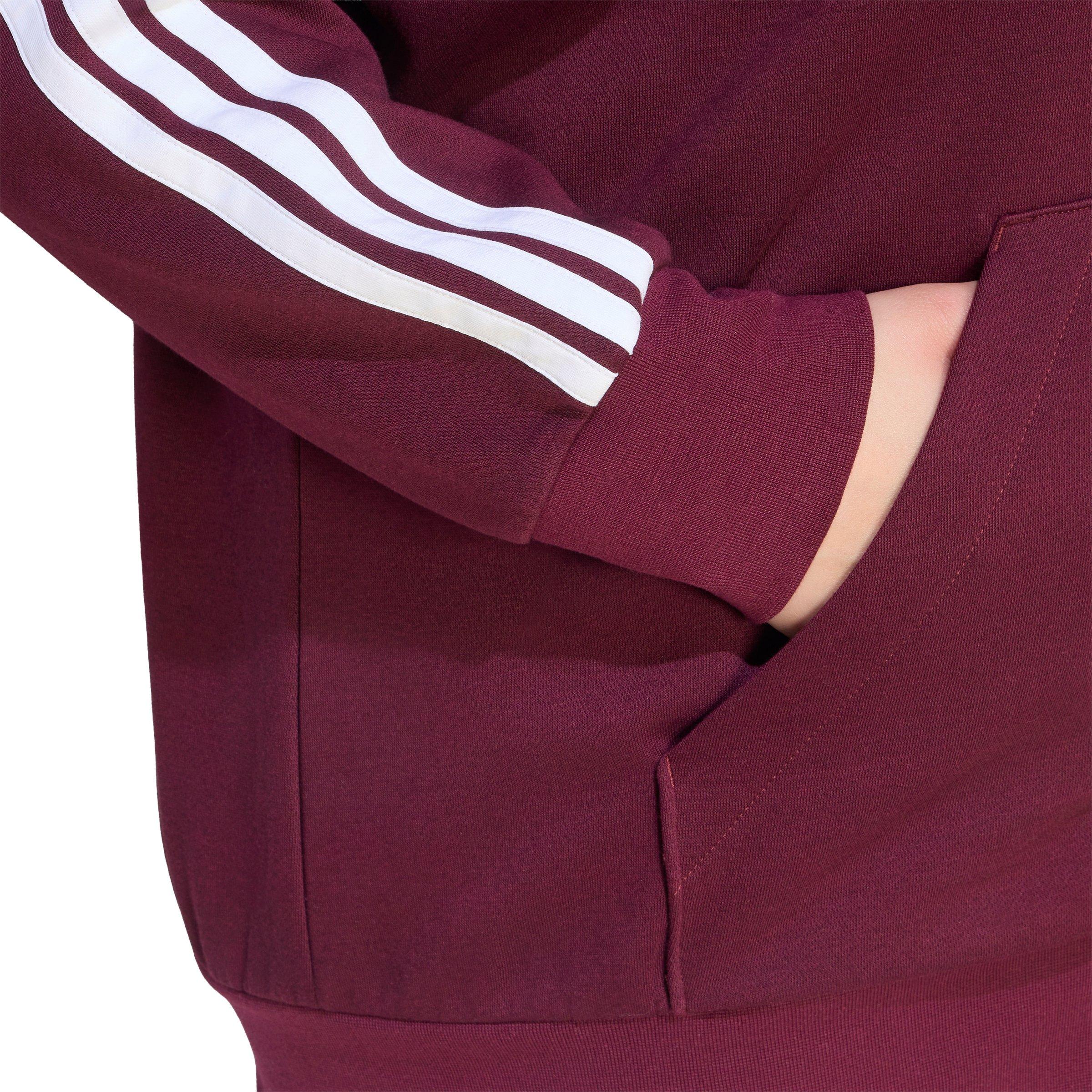 adidas Women's Essentials Full-Zip 3-Stripes Fleece Hoodie - Maroon - MAROON
