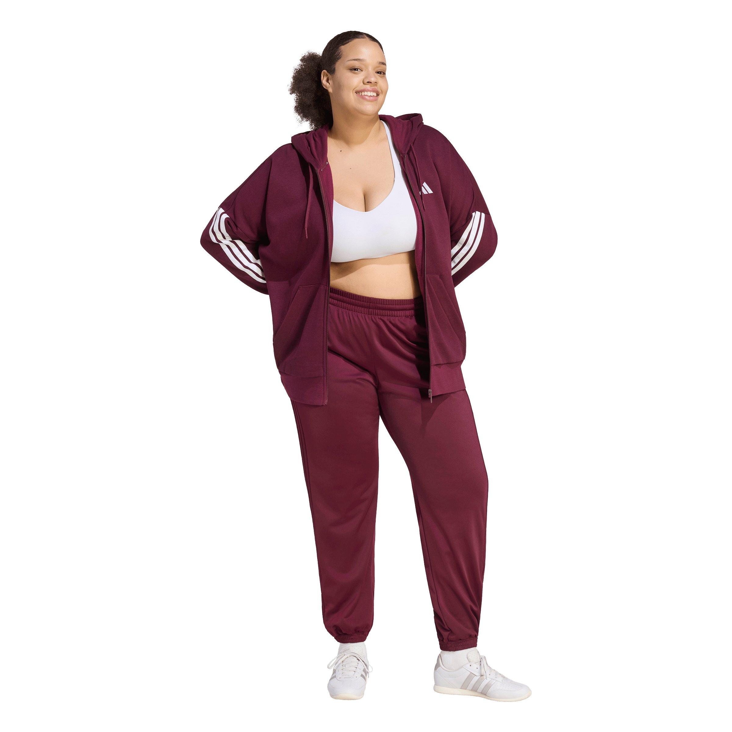 adidas Women's Essentials Full-Zip 3-Stripes Fleece Hoodie - Maroon - MAROON