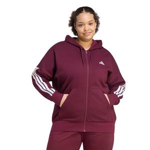 adidas Women's Essentials Full-Zip 3-Stripes Fleece Hoodie - Maroon - MAROON