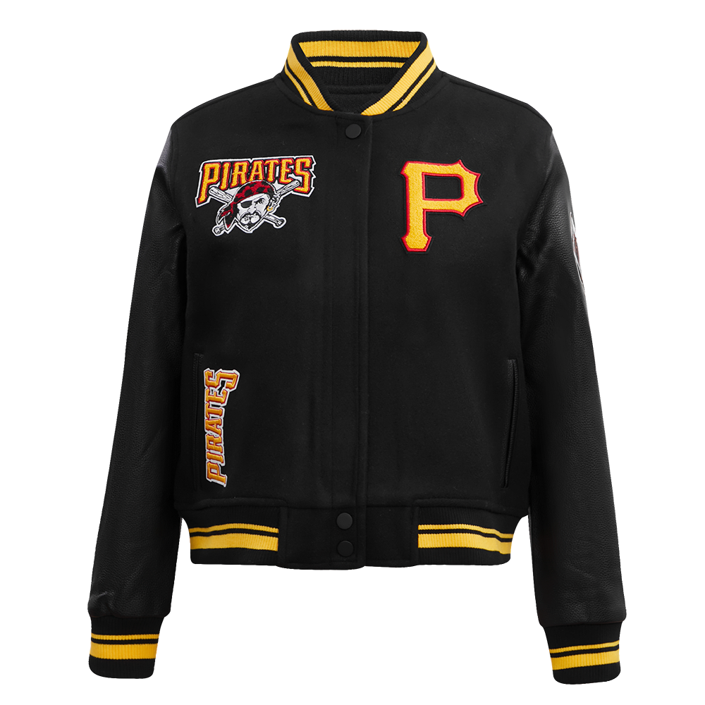 Pro Standard Women's MLB Pittsburgh Pirates Retro Classic Rib Wool Varsity Jacket -Black/Yellow - BLACK/YELLOW Thumbnail View 1