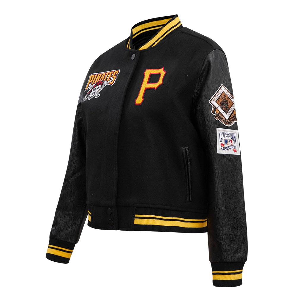 Pro Standard Women's MLB Pittsburgh Pirates Retro Classic Rib Wool Varsity Jacket -Black/Yellow - BLACK/YELLOW Thumbnail View 3