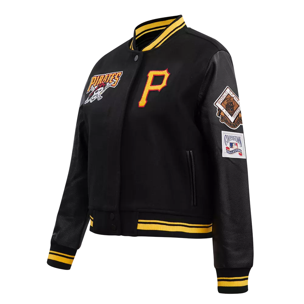 Pro Standard Women's MLB Pittsburgh Pirates Retro Classic Rib Wool Varsity Jacket -Black/Yellow - BLACK/YELLOW