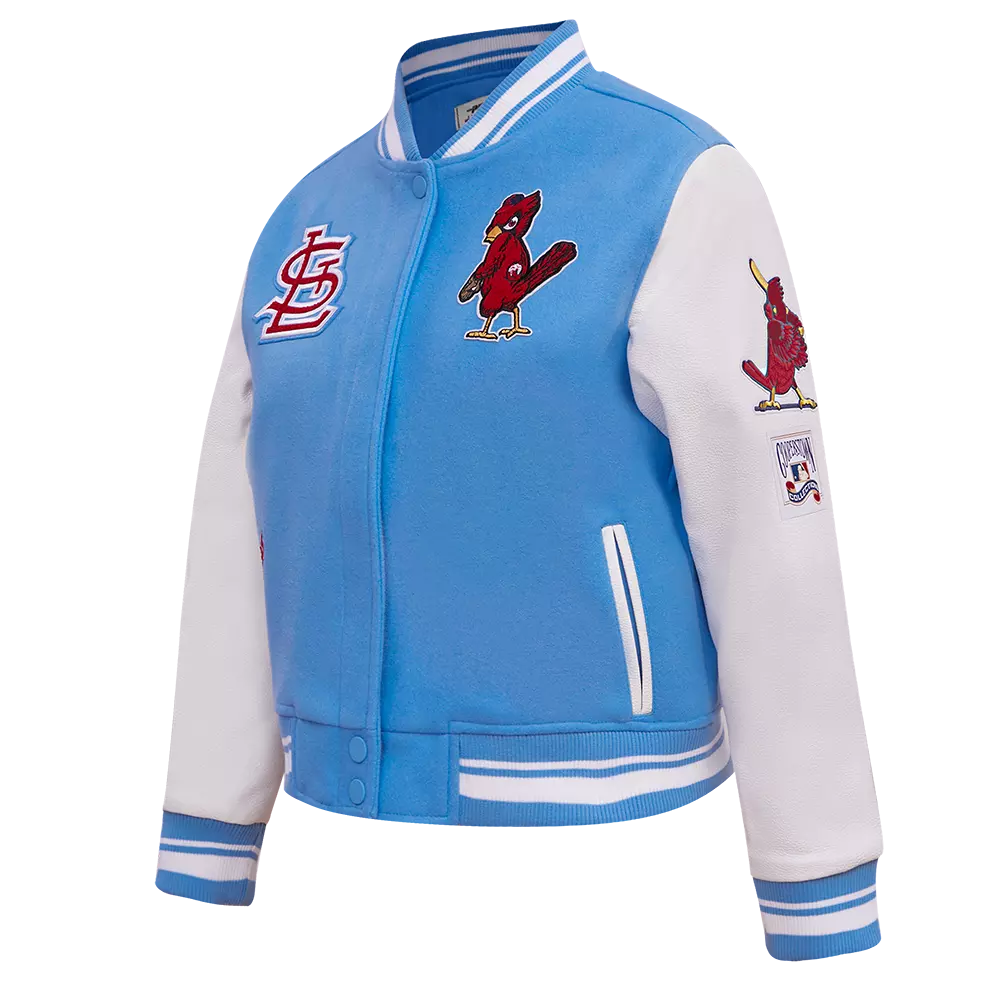 Pro Standard Women's MLB St. Louis Cardinals Retro Classic Rib Wool Varsity Jacket -Blue/White - BLUE/WHITE