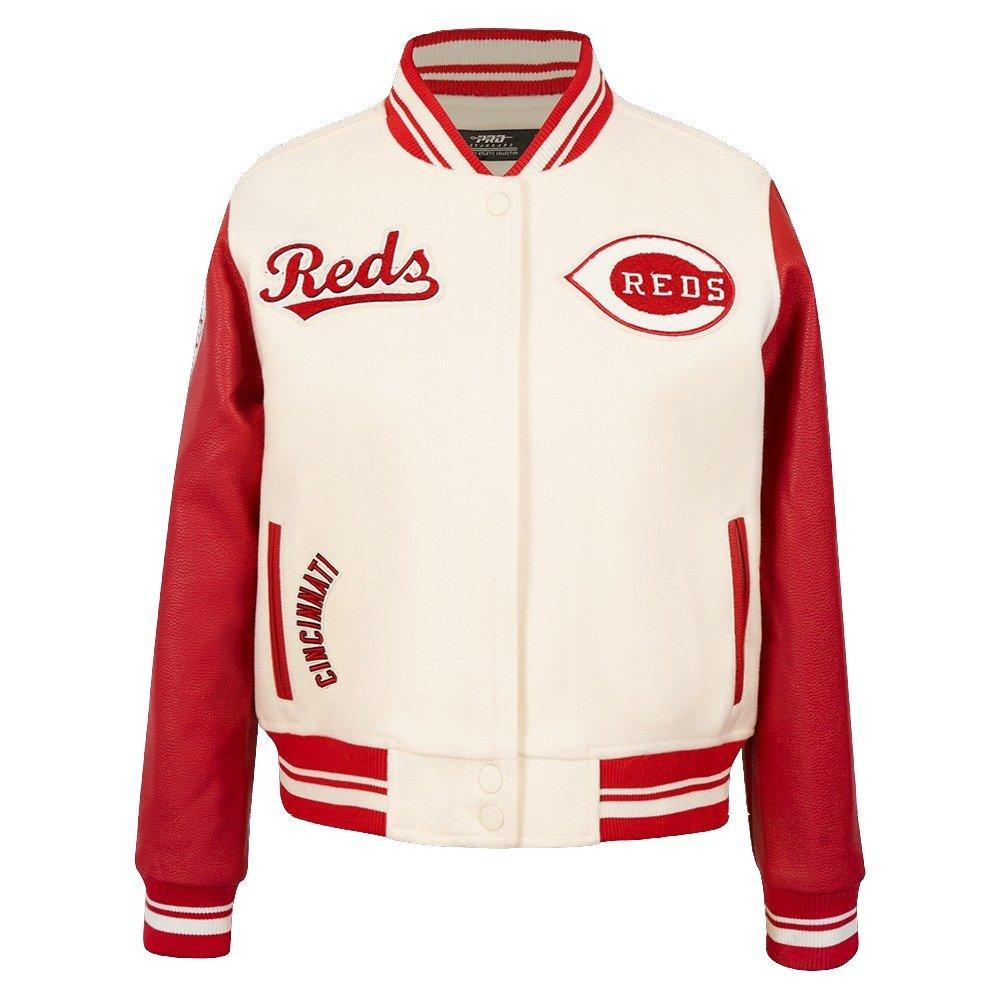 Pro Standard Women's MLB Cincinnati Reds Retro Classic Rib Wool Varsity Jacket - Eggshell/Red - EGGSHELL/RED Thumbnail View 1