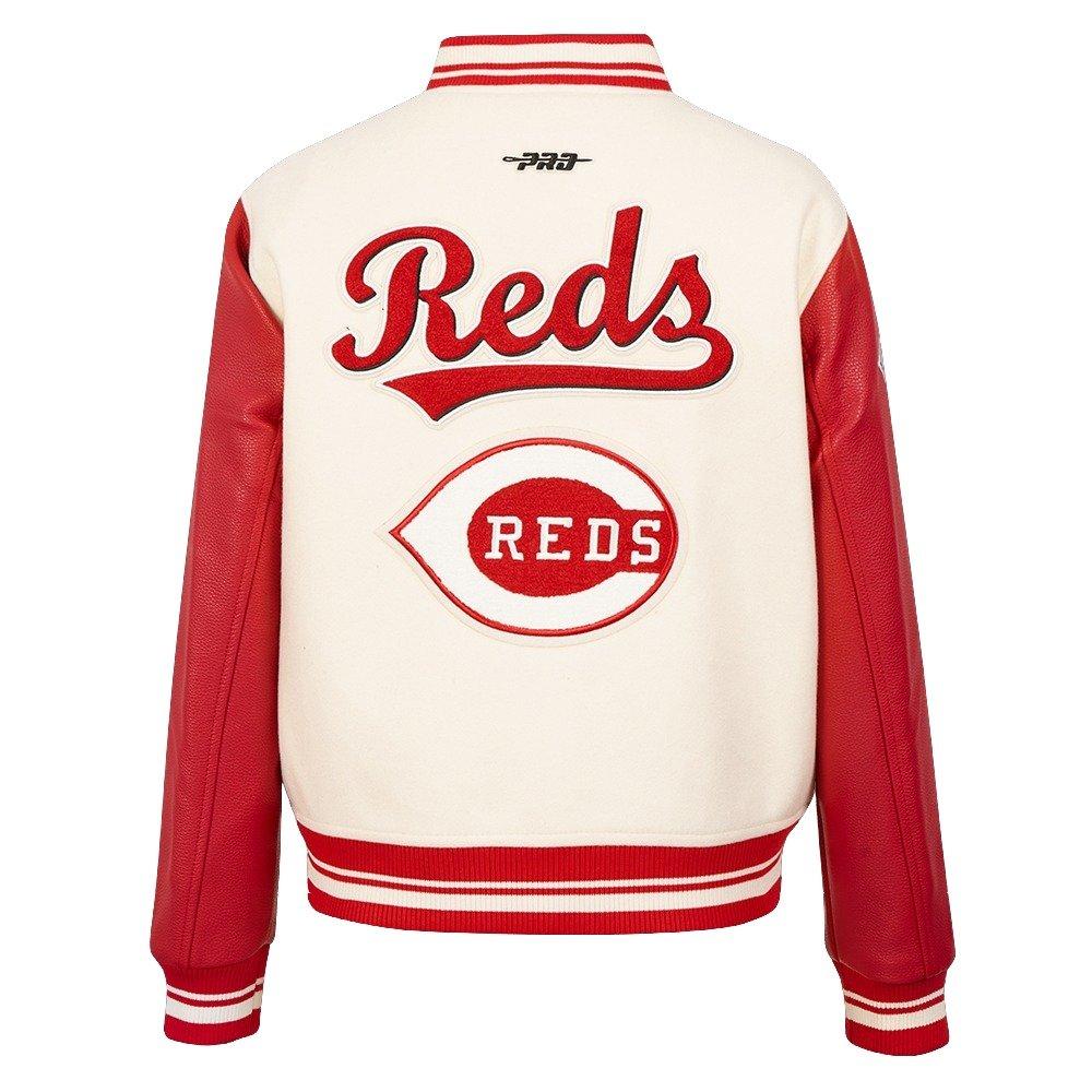 Pro Standard Women's MLB Cincinnati Reds Retro Classic Rib Wool Varsity Jacket -Eggshell/Red - EGGSHELL/RED Thumbnail View 2