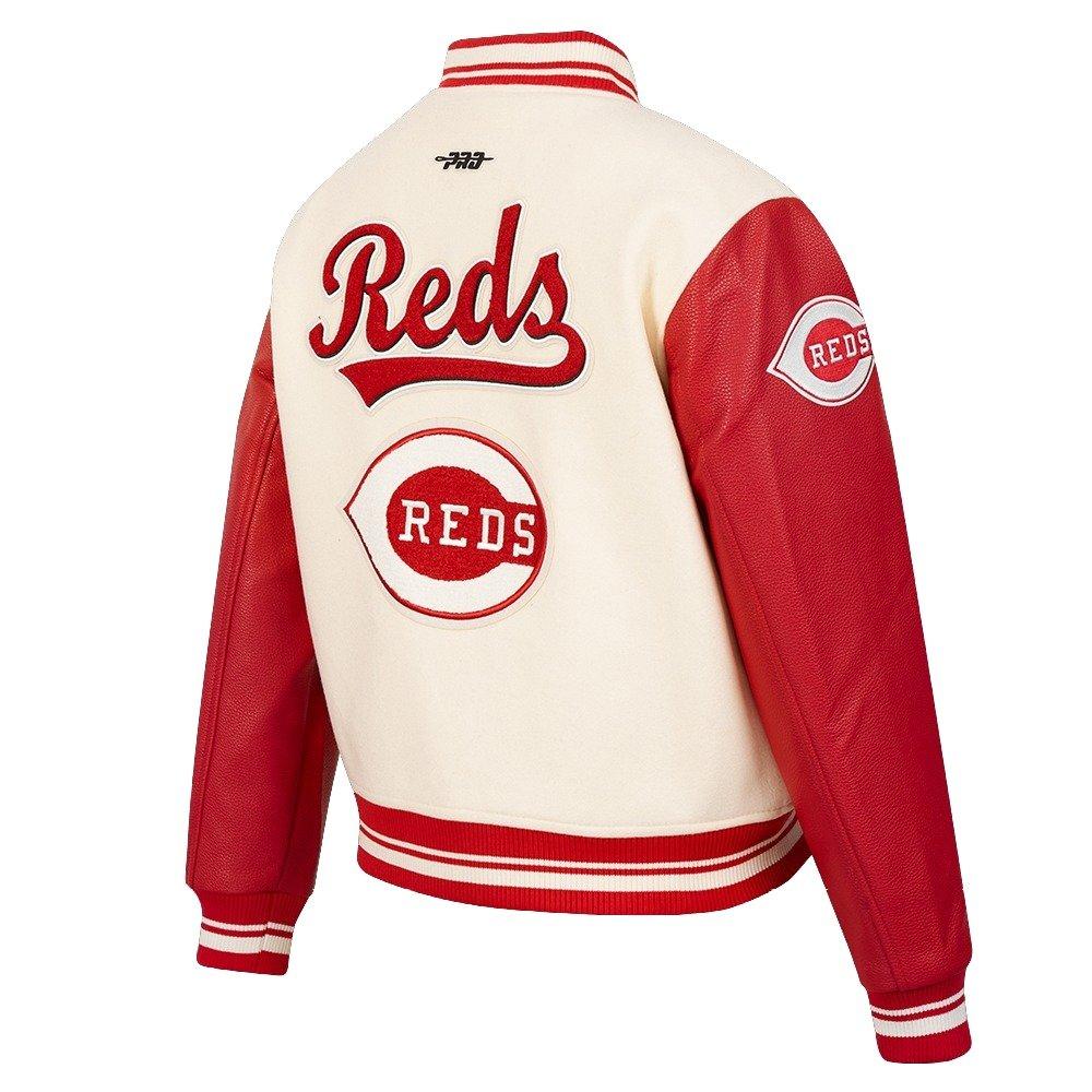 Pro Standard Women's MLB Cincinnati Reds Retro Classic Rib Wool Varsity Jacket -Eggshell/Red - EGGSHELL/RED Thumbnail View 4