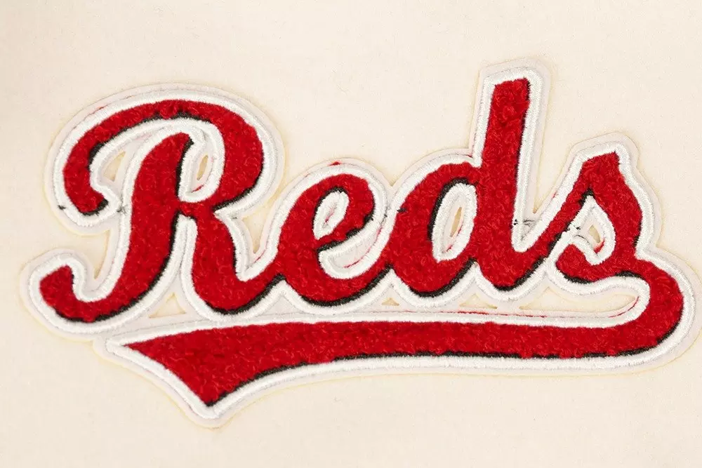 Pro Standard Women's MLB Cincinnati Reds Retro Classic Rib Wool Varsity Jacket -Eggshell/Red - EGGSHELL/RED