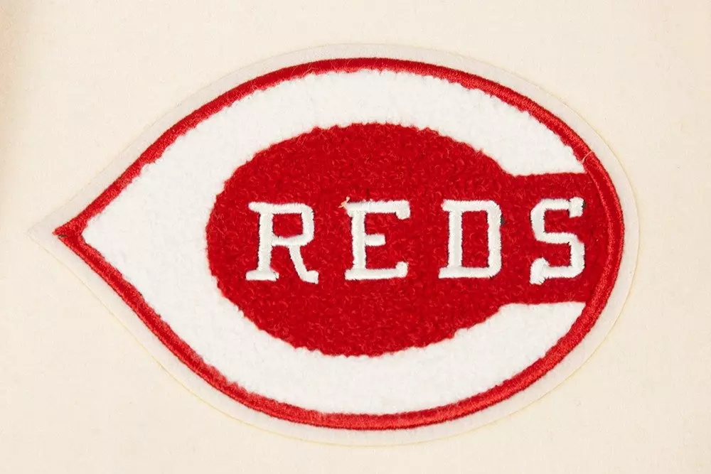 Pro Standard Women's MLB Cincinnati Reds Retro Classic Rib Wool Varsity Jacket - Eggshell/Red - EGGSHELL/RED