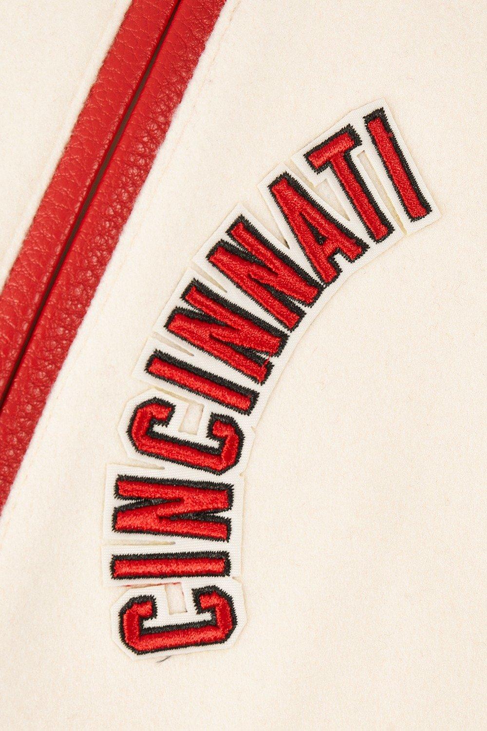 Pro Standard Women's MLB Cincinnati Reds Retro Classic Rib Wool Varsity Jacket - Eggshell/Red - EGGSHELL/RED Thumbnail View 7