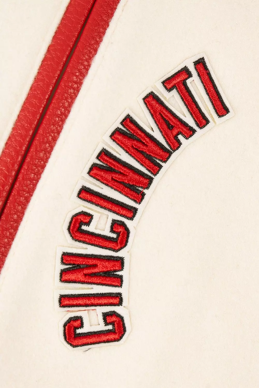 Pro Standard Women's MLB Cincinnati Reds Retro Classic Rib Wool Varsity Jacket - Eggshell/Red - EGGSHELL/RED