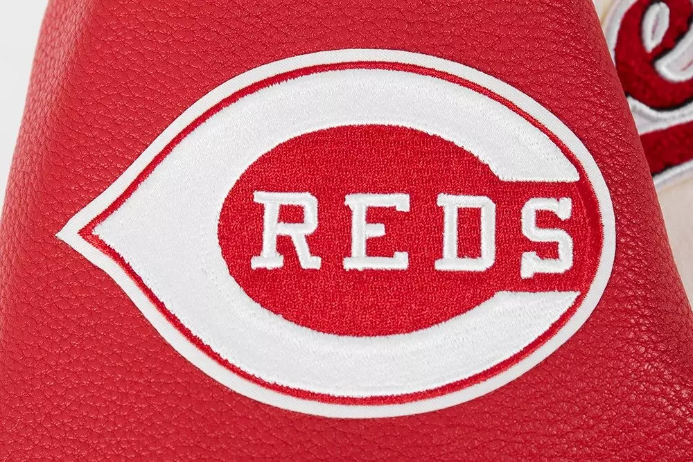 Pro Standard Women's MLB Cincinnati Reds Retro Classic Rib Wool Varsity Jacket - Eggshell/Red - EGGSHELL/RED