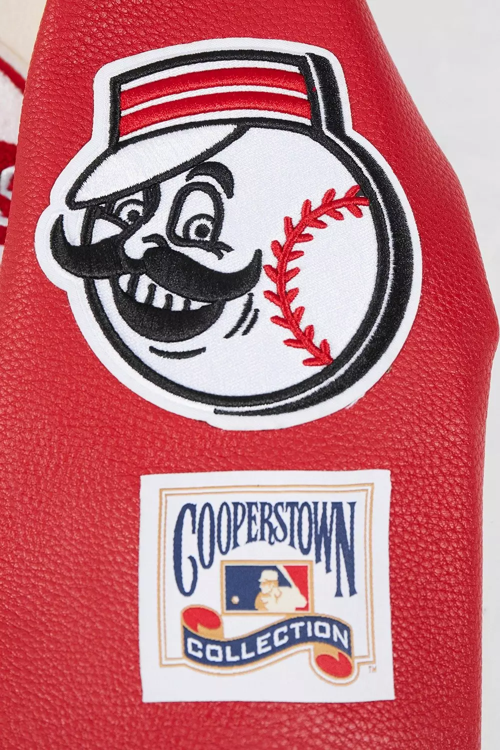 Pro Standard Women's MLB Cincinnati Reds Retro Classic Rib Wool Varsity Jacket - Eggshell/Red - EGGSHELL/RED