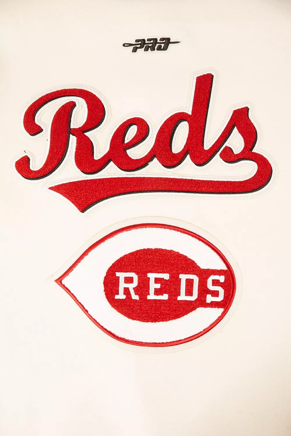 Pro Standard Women's MLB Cincinnati Reds Retro Classic Rib Wool Varsity Jacket -Eggshell/Red - EGGSHELL/RED
