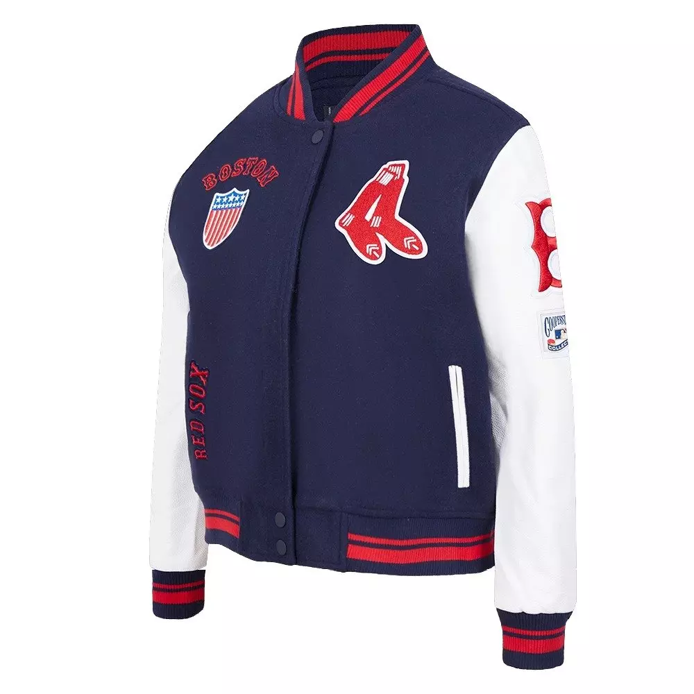 Pro Standard Women's MLB Boston Red Sox Retro Classic Rib Wool Varsity Jacket -Navy/Red - NAVY/RED
