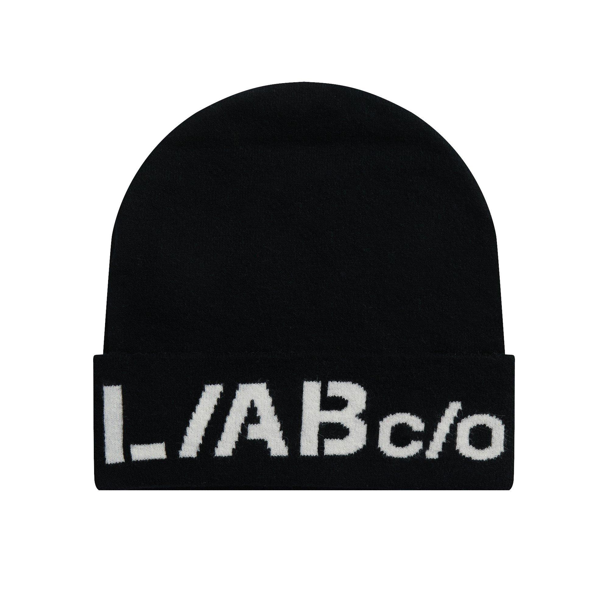 L/AB c/o Off-White Horizontal Contrast Logo Cuff Beanie - Black - BLACK