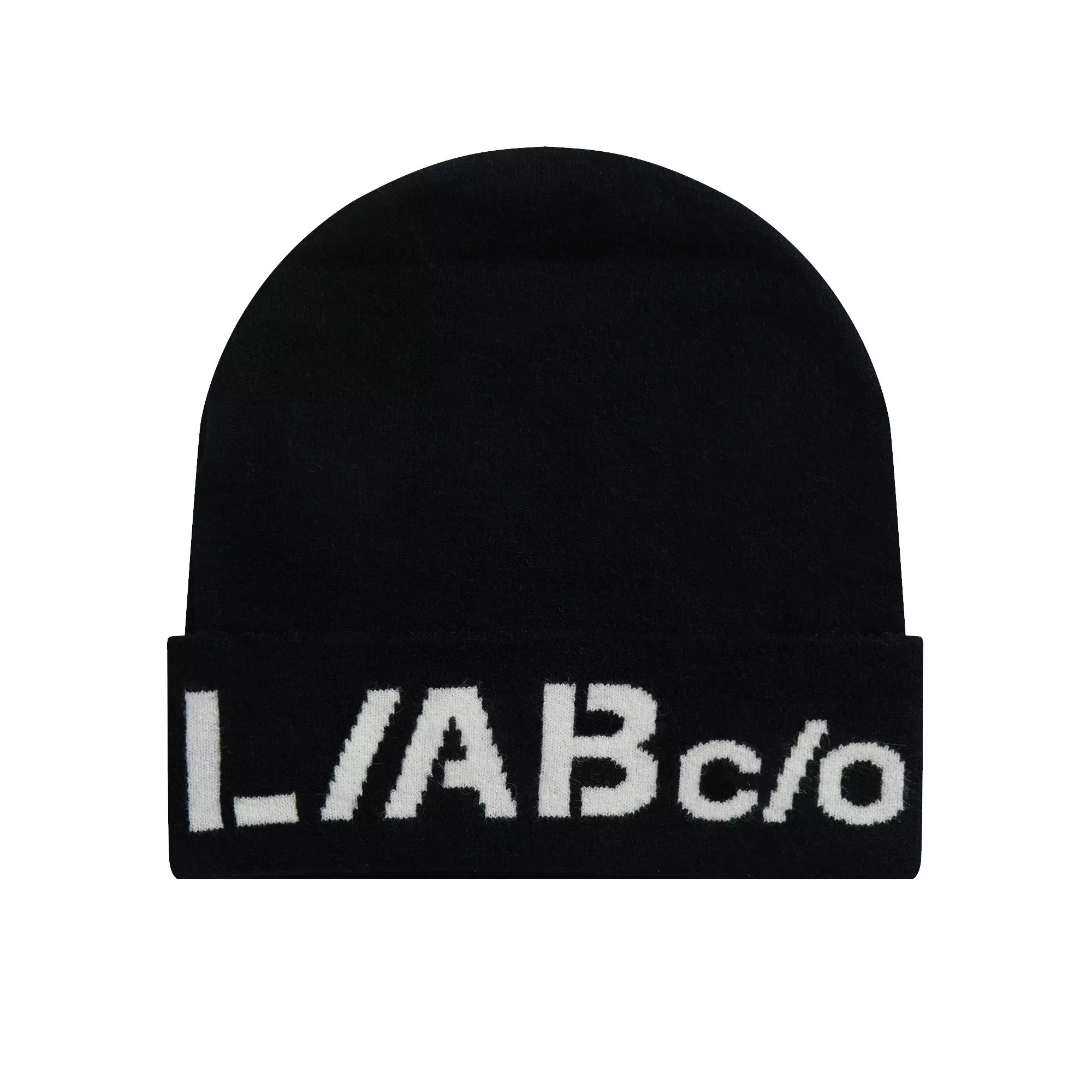 L/AB c/o Off-White Horizontal Contrast Logo Cuff Beanie - Black - BLACK
