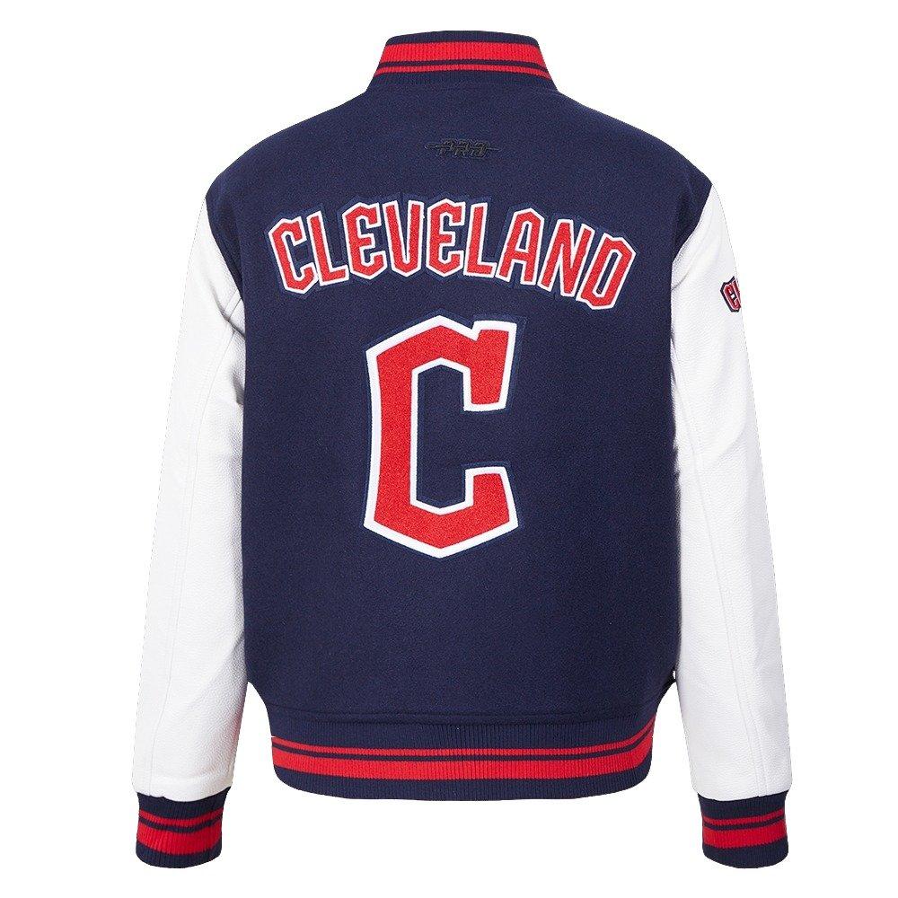 Pro Standard Women's MLB Cleveland Guardians Retro Classic Rib Wool Varsity Jacket - Eggshell/Navy - EGGSHELL/NAVY Thumbnail View 2
