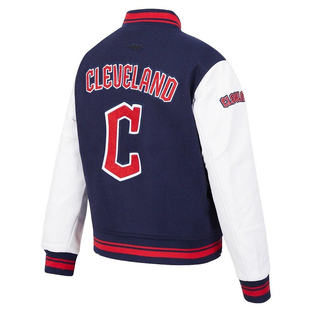 Pro Standard Women's MLB Cleveland Guardians Retro Classic Rib Wool Varsity Jacket - Eggshell/Navy - EGGSHELL/NAVY Thumbnail View 4