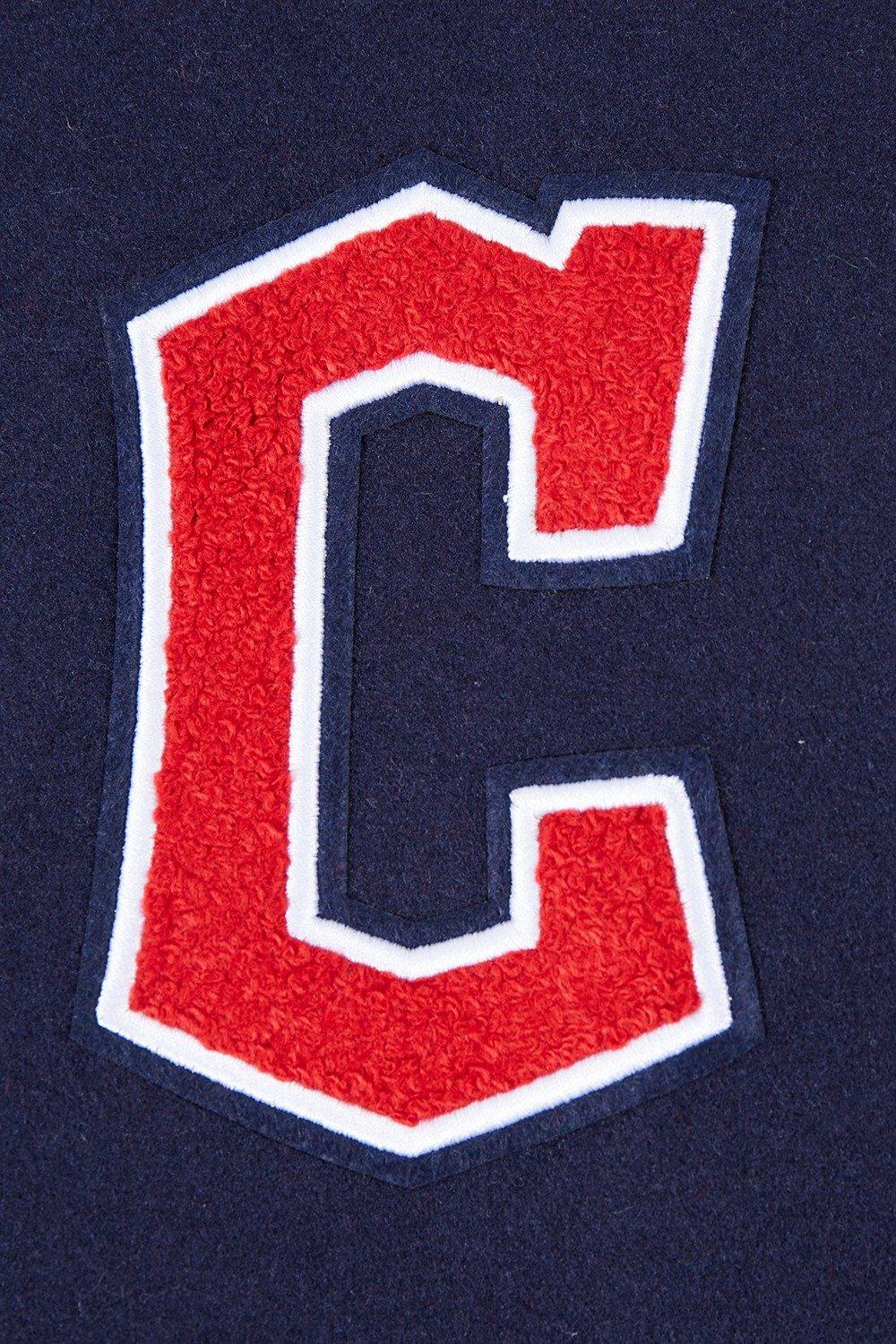 Pro Standard Women's MLB Cleveland Guardians Retro Classic Rib Wool Varsity Jacket -Eggshell/Navy - EGGSHELL/NAVY Thumbnail View 6