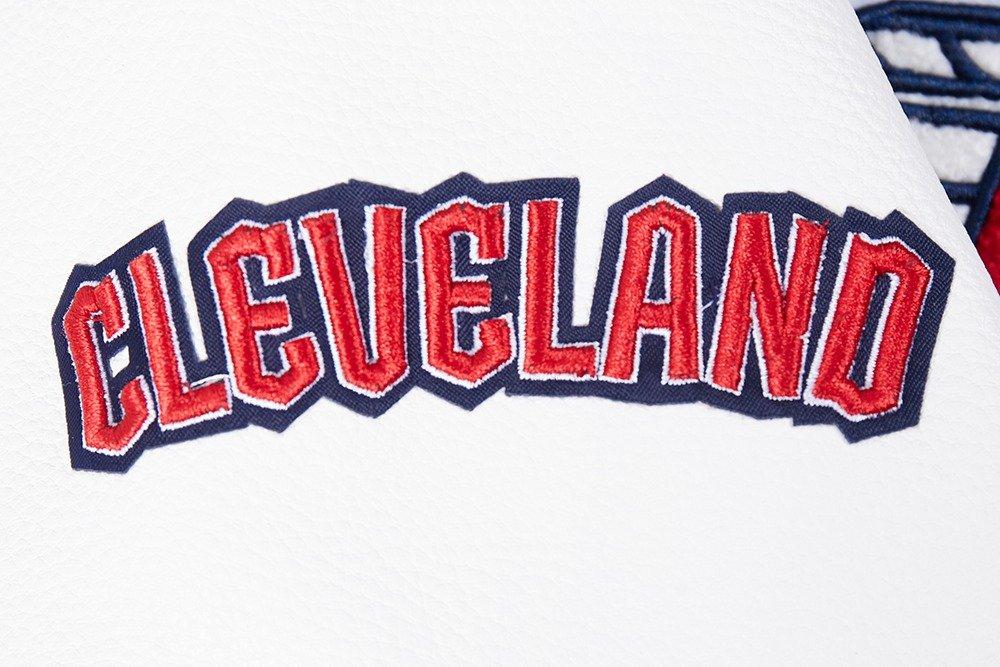 Pro Standard Women's MLB Cleveland Guardians Retro Classic Rib Wool Varsity Jacket - Eggshell/Navy - EGGSHELL/NAVY Thumbnail View 8