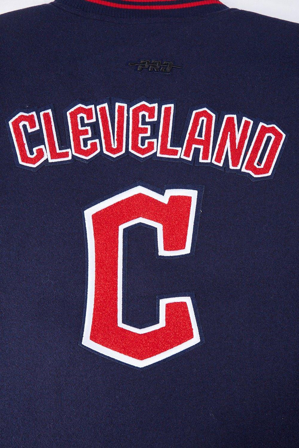 Pro Standard Women's MLB Cleveland Guardians Retro Classic Rib Wool Varsity Jacket - Eggshell/Navy - EGGSHELL/NAVY Thumbnail View 10