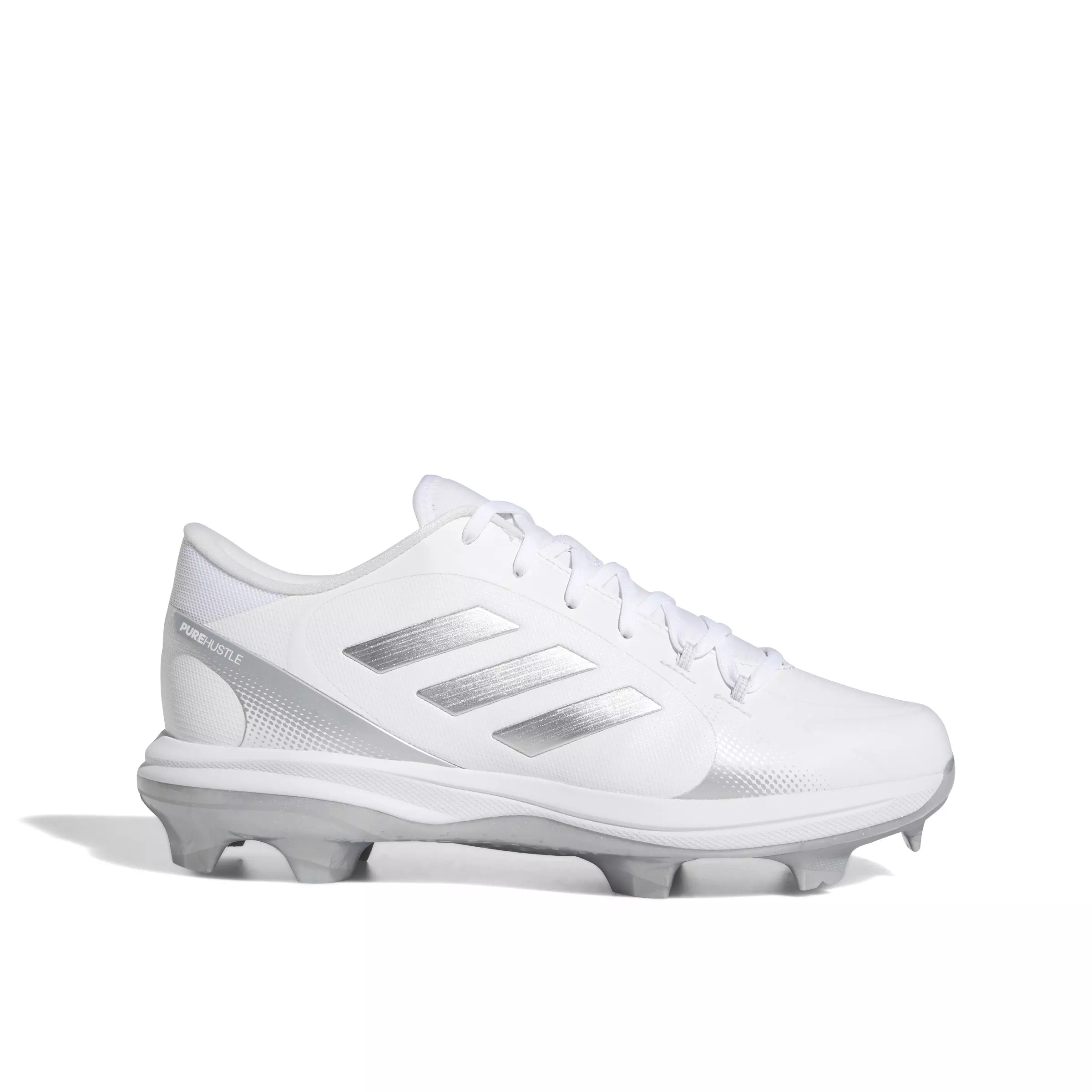 adidas PureHustle 2 TPU "Ftwr White/Silver Metallic/Silver Metallic" Women's Softball Cleat - WHITE/SILVER/SILVER