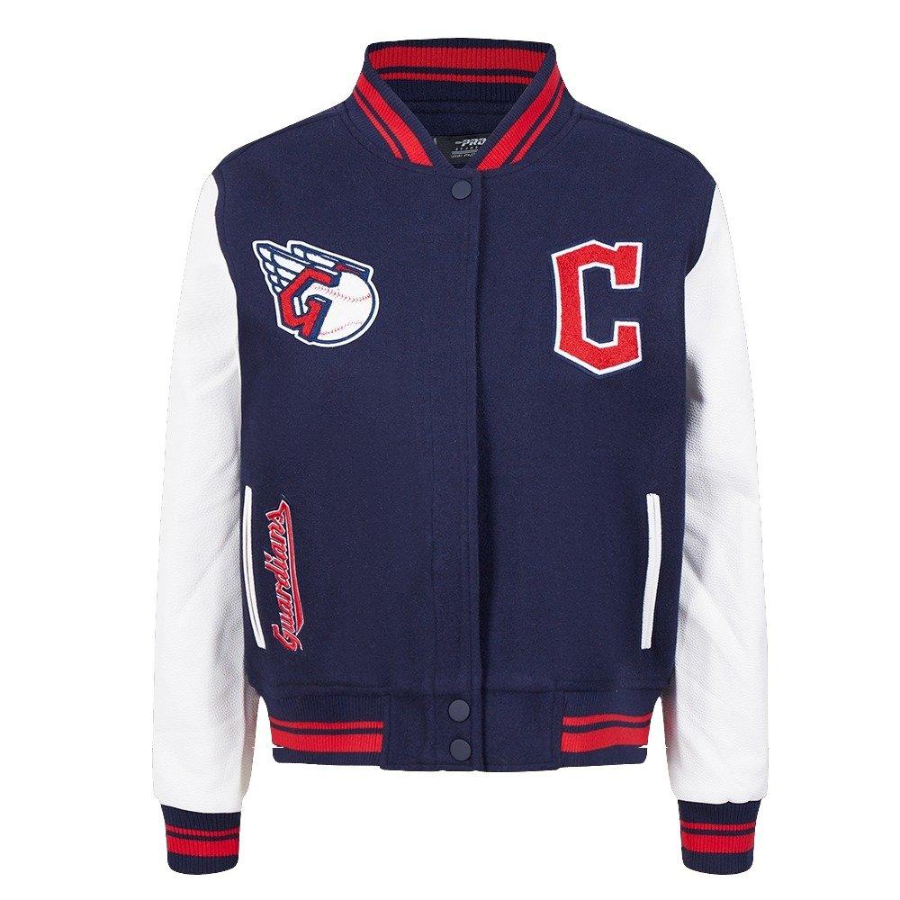 Pro Standard Women's MLB Cleveland Guardians Retro Classic Rib Wool Varsity Jacket -Navy/Red - NAVY/RED Thumbnail View 1