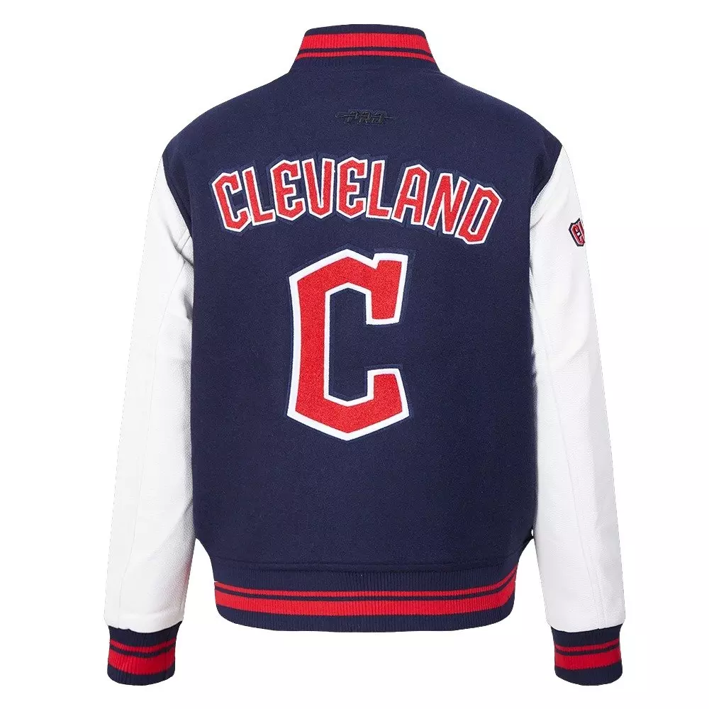Pro Standard Women's MLB Cleveland Guardians Retro Classic Rib Wool Varsity Jacket -Navy/Red - NAVY/RED