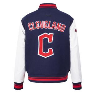 Pro Standard Women's MLB Cleveland Guardians Retro Classic Rib Wool Varsity Jacket -Navy/Red