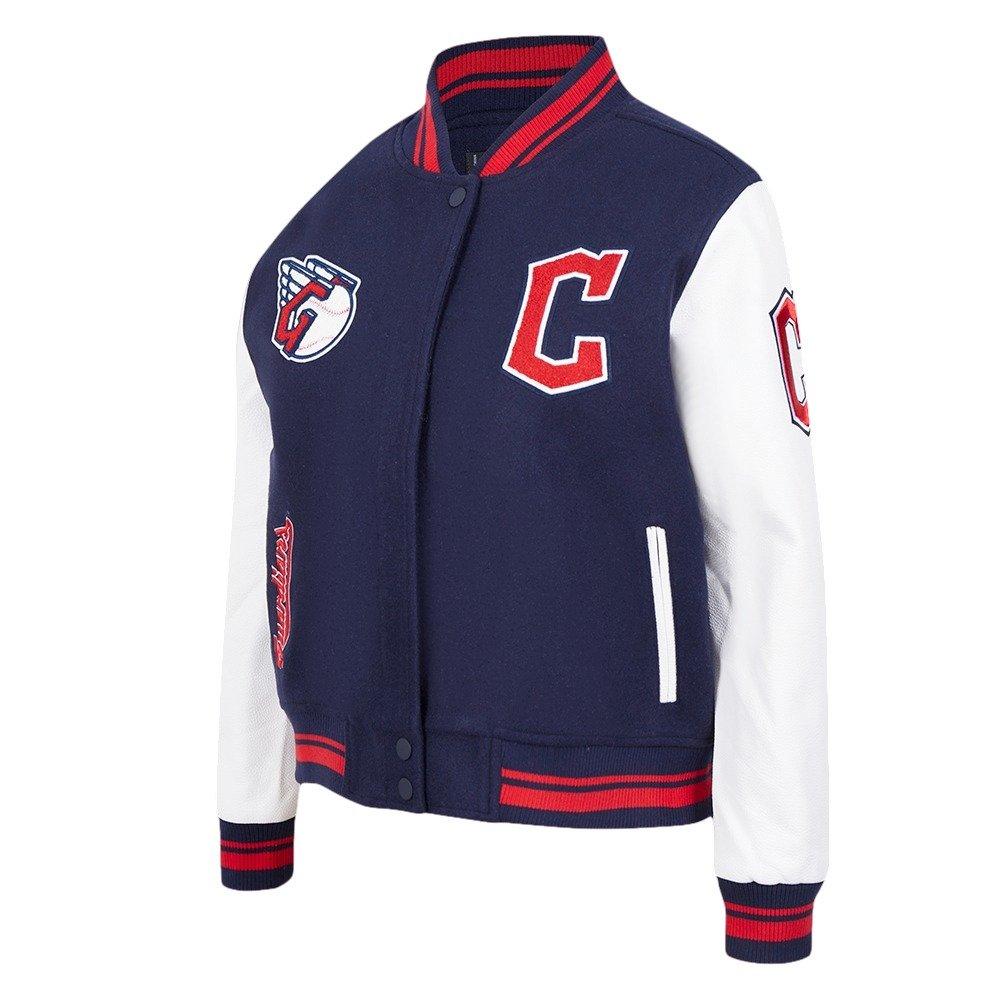 Pro Standard Women's MLB Cleveland Guardians Retro Classic Rib Wool Varsity Jacket  - Navy/Red - NAVY/RED Thumbnail View 3